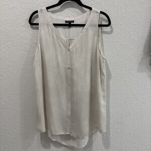 Eileen Fisher Silk Blend Sleeveless Blouse Beige Button Front Large